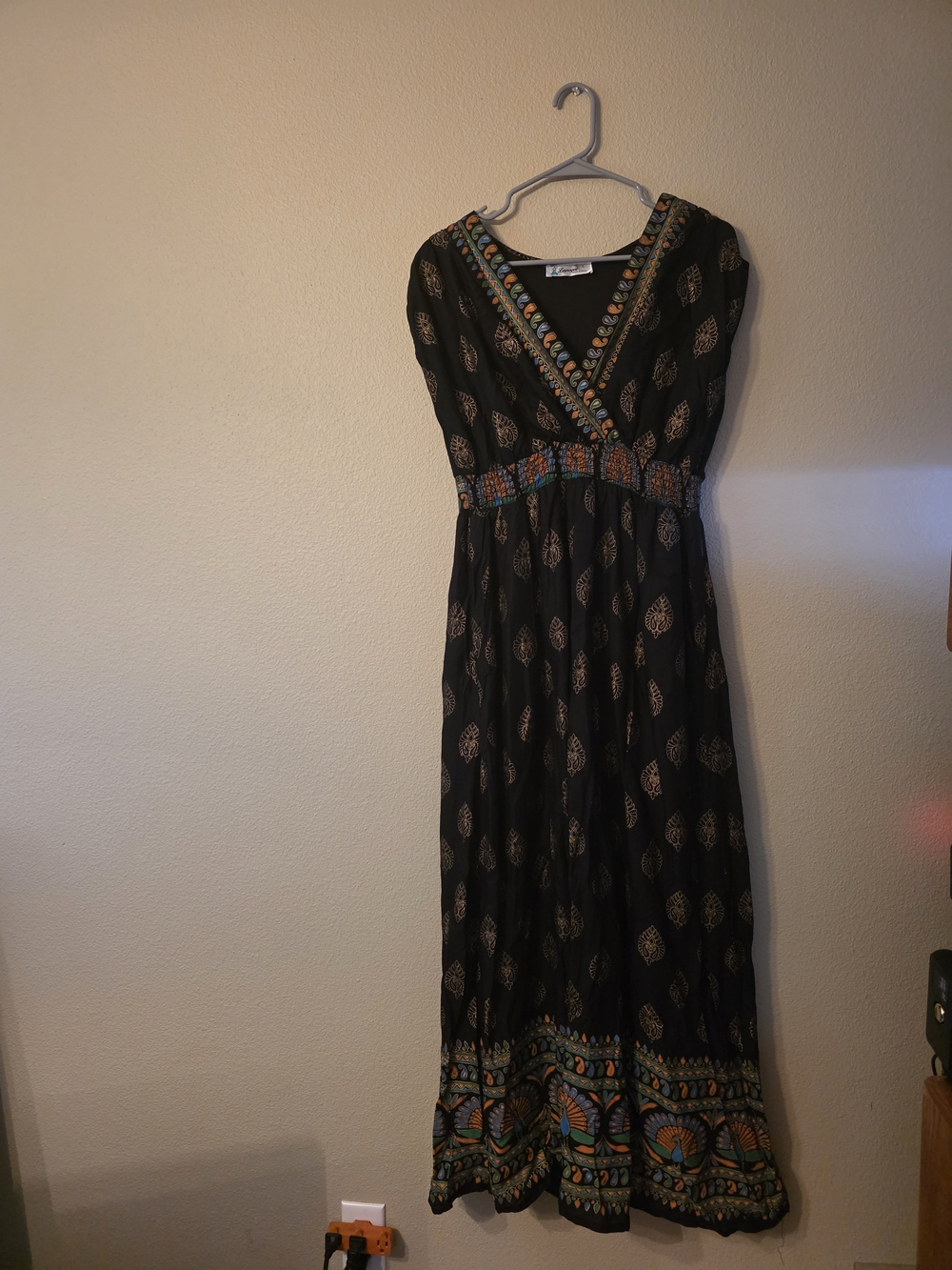 Embroidered V-Neck Black Maxi Dress